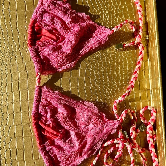BEACH BUNNY SWIMWEAR SEXY & ELEGANT VIBRANT LACE BIKINI PINK/CORAL! COMFORTABLE - Picture 10 of 15